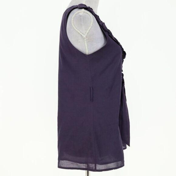 Baraschi Top Womens 6 Purple Ruffle Neck Blouse Side Zip Lined Fitted Romantic - Picture 5 of 16